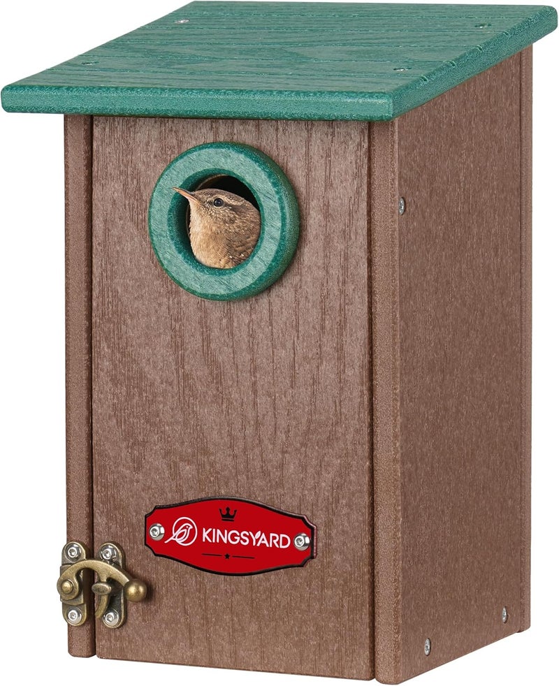 Kingsyard Recycled Plastic Bird House for Outdoors - Weatherproof Wren Bird Nesting with Predator Guard & Air Vents, Green - Image 1